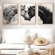 3 peças/Conjunto Pintura em Tela Emoldurada, Conjunto de Arte de Parede em Tela Cavalo Galopante Preto e Branco - Pintura de Cabeça de Cavalo Elegante - Decoração de Arte com Padrão Animal para Sala de Estar, Quarto, Escritório, Presente Perfeito para Amigos e Família, À Prova d'Água - Multicolorido - Visão 10