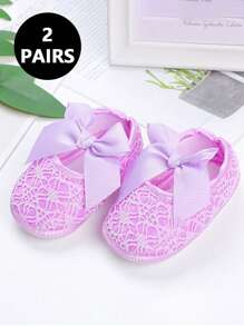 1 paire de chaussures bébé design nœud papillon mignon, chaussons plats souples antidérapants pour intérieur et extérieur pour bébé