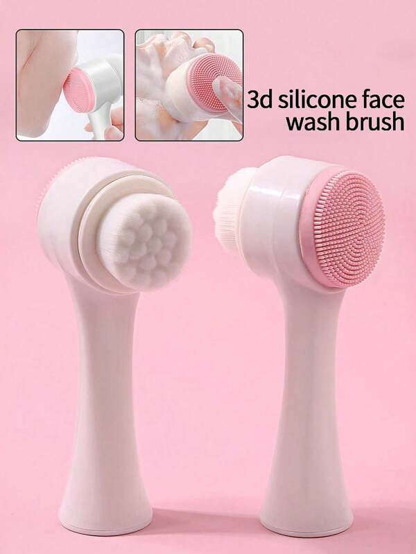 1pc Soft Bristle Silicone Facial Cleansing Brush, Facial Exfoliating Pore Deep Cleansing Brush,Double-Sided Manual Massage Deep Clean Pores Face Brush, 2-In-1 Facial Cleansing Brush,
