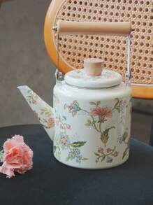 1 Set 1.2L Retro Floral Enamel Teapot, Milk Pot, Lid Cup, Square Pot, Coffee Pot, Handmade Tea Infuser Pot, Household Boiling Water Enamel Pot, Desktop Decorative Enamel Pot, Enamel Pot As Gift For Friends And Elders, Enamel Pot That Can Be Directly Heated In The Kitchen Back To School