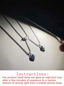 ATLVXJL 2pcs/Set Glow-In-The-Dark Astronaut Constellation Projection Bead Magnetic Necklace With Stainless Steel Chain, Casual Couple Jewelry Suitable For Daily Wear And Valentine's Day Gift