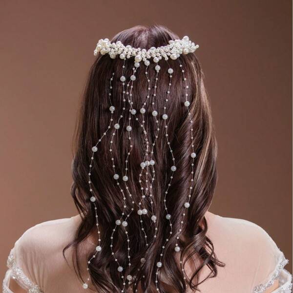 Accessoire pour cheveux fait main avec perle et pompon, style européen et américain. Bandeau de mariée avec clip à vague pour ornement de cheveux de mariage