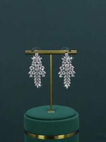 Conjunto de 5 joias de casamento luxuosas banhadas a ouro branco com design de folhas e flores em estilo real, conjunto de joias de zircônia cúbica branca, incluindo colar, pulseira, brincos e anel, adequado para uso diário e casamento, presente de aniversário de casamento, vem com caixa de presente (dourada) para o Natal - Conjunto de folhas - Ver 7