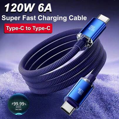 120W 超快速 6A Type-C 转 Type-C 充电线，兼容三星、OPPO、Vivo、OnePlus Android 手机，39.37 英寸/59.05 英寸/78.74 英寸黑色/蓝色/紫色编织线，兼容 16、16 Pro Max、15、15 Plus、15 Pro、15 Pro Max，兼容小米，兼容 OnePlus Type C