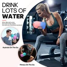 UKEIN Large 74 Oz/Half Gallon Motivational Water Bottle With 2 Lids (Chug And Straw), Sports Drink Water Jug With Time Marker For Camping Sports Workouts And Outdoor Activity - 粉紅藍 - 查看 6