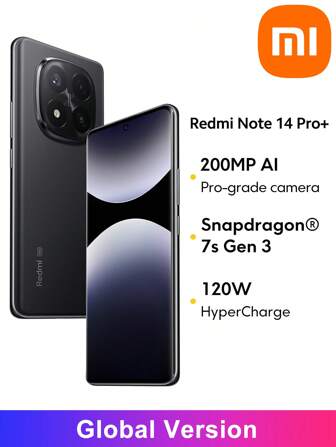 Xiaomi Redmi Note 14 Pro+ 5G Smartphone Global Version Snapdragon 7s Gen 3 Processor 6,67" CrystalRes AMOLED-skärm 120Hz uppdateringsfrekvens 200MP Huvudkamera 20MP Främre kamera 5110mAh (Typ) Batteri 120W HyperCharge