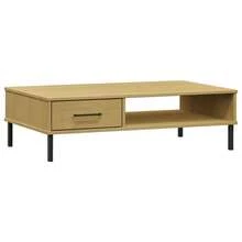 vidaXL Couchtisch OSLO mit Metallbeinen Braun Massivholz Kiefer - Braun - Übersicht 2