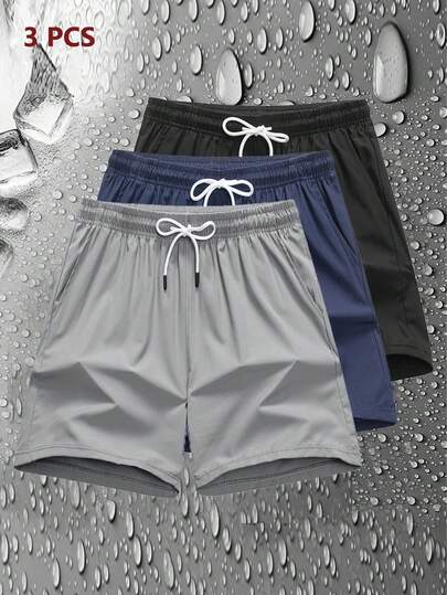 Set de 3 shorts casuales de cintura con cordón holgados y deportivos para hombre, de verano