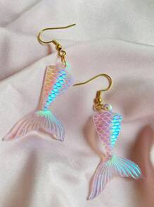 1 par de pendientes elegantes y encantadores con diseño de sirena, pendientes iridiscentes con diseño de océano, pendientes de verano con tema oceánico, hechos de material acrílico, ligeros y con estilo, perfectos para la playa, un gran regalo para seres queridos y amigos