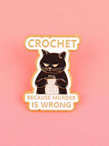 1 pièce Broche émail humoristique en forme de chat noir au crochet. Épingle en métal pour revers, insigne pour sac à dos, accessoire de vêtement, bijou animalier cadeau