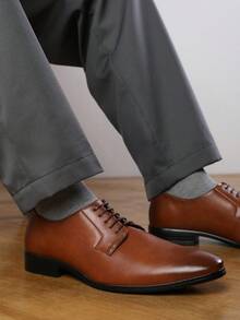 Where’s That From DAVID LACE UP DERBY FORMAL DRESS WORK SHOESPlainWorkwear StyleLace UpOffice - Brown PU - View 1