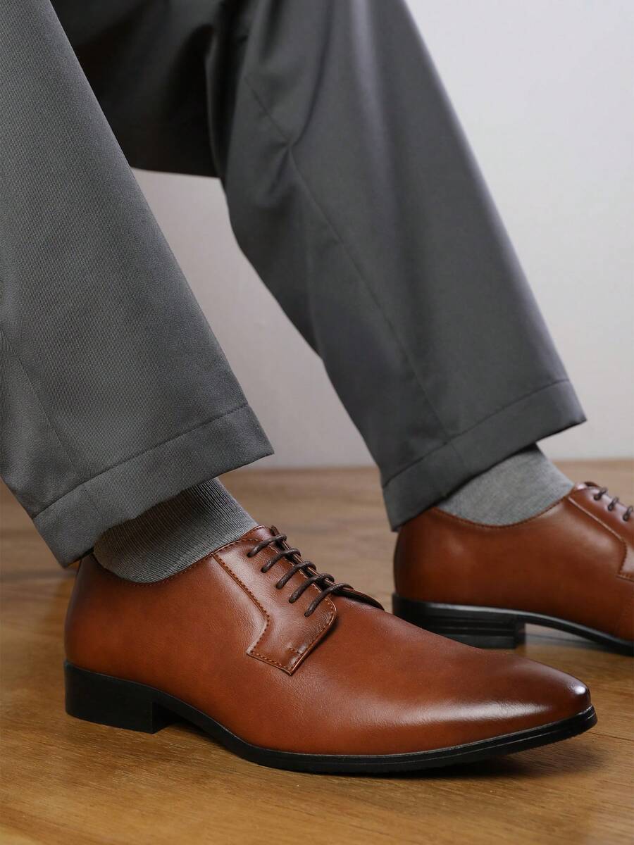 Where’s That From DAVID LACE UP DERBY FORMAL DRESS WORK SHOESPlainWorkwear StyleLace UpOffice - Brown PU - View 1