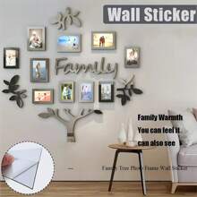 1 Set Stammbaum Wanddekoration, Acryl DIY Mosaik Spiegel Wandaufkleber, Fotorahmen Collage Heimdekoration, 3D selbstklebende Bilderwand, geeignet für Wohnzimmer, Schlafzimmer, Esszimmer, Büro, Einweihungsgeschenk, Große Größe 47X47 Zoll Raum Dekoration personalisierte Aufkleber