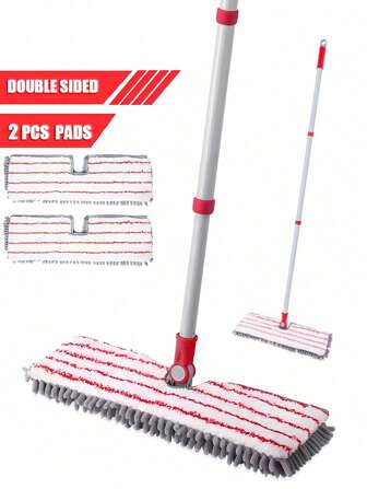 LIAO 1set Microfiber Dust Mop, Double-Sided Flat Mop With 2 Reusable Mop Pads, Hardwood Floor Mop, Flat Mop For Hardwood Laminate Ceramic Marble Tile Floor Cleaning,Cleaning Supplies, Cleaning Tools