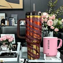 Compatible With Stanley Cup H2.0 Tumbler 40 Oz | Leak-Proof Double Wall Vacuum Insulated Stainless Steel Water Bottle,Hot/Cold Retention, Ergonomic Handle Travel Mug For Camping, Commuting, Gifts (Iced Coffee Ready)