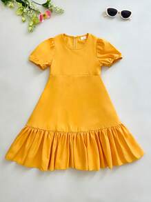 Seven Princess 1 pièce Robe décontractée à col rond, manches courtes, style coréen relâché, couleur unie, confortable, convenant à l'été, aux vacances et aux sorties