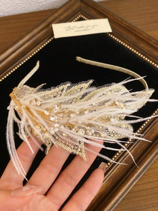 1pc Exquisite Feather Princess Headband For Girls, Children Hair Clip Accessory For Dance Show, Piano Performance, Princess Costume Play