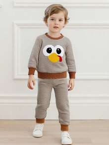 Toddler Girls Boys Halloween Outfits Pumpkin/Ghost/Tree/Turkey Embroidery Sweatshirts And Long Pants 2Pcs Clothes Set - Brown - View 2