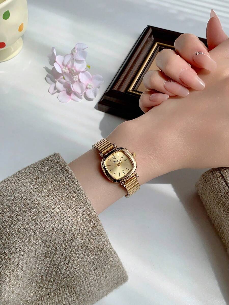 1 pièce Montre à quartz pour femme de style vintage français avec bracelet en bambou doré, petit cadran. Montre élégante et délicate, de taille compacte, convenant pour un port quotidien, des événements formels et comme accessoire décoratif pour le poignet - Taille Unique - Voir 1