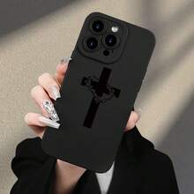 Thorns Cross Fashionable And Creative Pattern,  Matte Texture Mobile Phone Case For Men And Women, Comfortable Grip, TPU Material Anti-Fall All-Inclusive Protective Case Suitable For IPhone17/IPhone17 Air/IPhone17 Pro/IPhone17 Pro Max/16 Pro Max/15 Pro Max/14 Pro Max/13 Pro Max/12 Pro Max - 黑色 - 查看 5