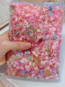 50g/Pack, 500-600pcs 3D Mixed Resin Nail Art Decorations - Hollow Pearl Heart, Gems, Gummy Bears, Stars, Love, Flowers, Acrylic Beads Nails - Watermelon Pink - View 6