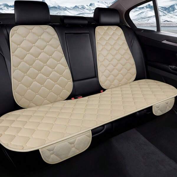 Nuevo cojín de asiento de coche de patrón de rombo cálido, cubierta de asiento trasero completo de banco de asiento espeso y mullido, para vehículos de 5 asientos, adecuado para otoño/invierno