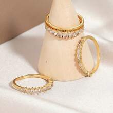 4 piezas de Anillos elegantes chapados en oro con grandes zirconias cúbicas brillantes, joyería graciosa para compromiso, boda, fiesta, regalo del Día de San Valentín