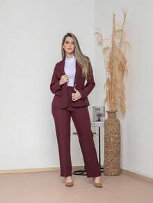 Elegant Twill Jacket And Trouser Set C3035 - Burgundy - View 1