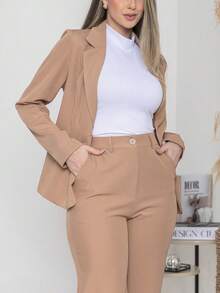 Elegant Twill Jacket And Trouser Set C3035 - Apricot - View 7