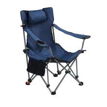 Silla reclinable ajustable para camping - Plegable y portátil con 3 posiciones, portavasos, bolsillo lateral y bolsa de transporte - Ideal para exteriores, playa, deportes - Azul oscuro - Azul - Ver 3