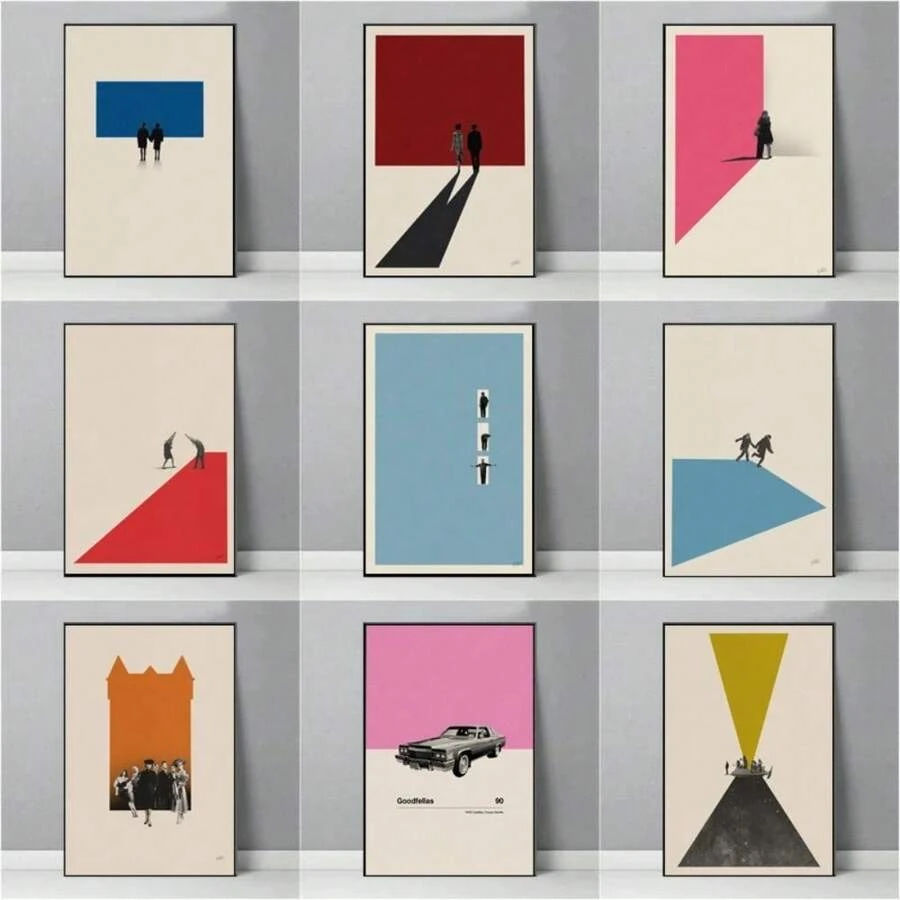 Retro Simple Color Background Design Movie Character Car Poster Canvas Painting Wall Art Pictures Home Decor Optional Frame ,Wall Art With Frame - Multicolor - View 1