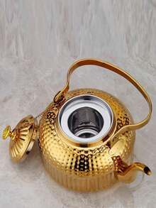 Crown Pattern Hammered Stainless Steel Teapot - With Strainer And Handle Suitable For Middle Eastern Homes, Hotels, Restaurants, Induction Cooktops - Multicolor - View 5