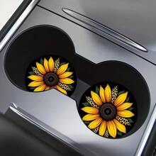 2 Peças Suporte de Copo de Carro Girassol, Porta-Copos Decorativos Redondos de 2,8 Polegadas, Suportes de Bebida para Casa e Carro, Acessórios de Interior Automotivo Unissex, Descanso de Copos Decorativos, Adequados Como Presentes para Parentes e Amigos