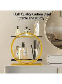 2 Tier Black Gold Perfume & Makeup Stand Organizer For Vanity - Ideal Gift For Lovers
