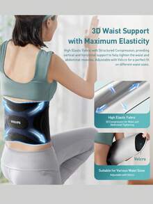 PHILIPS EMS腹部塑形带，燃脂训练器，腹部按摩带，可充电，3档加热设置，适合居家和健身房使用，可促进腰腹部血液循环，缓解肌肉疼痛和不适。情人节礼物，男女皆宜。多种温度和按摩强度可选，适合不同人群。