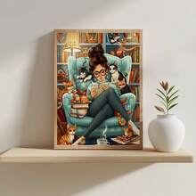 1 Stück gerahmtes 30x40cm/11,8x15,7 Zoll 11CT/14CT bedrucktes Kreuzstich DIY Set, elegant für Damen und Katzen, geeignet für entspannende DIY Kreuzstich Sets für erwachsene Anfänger, inklusive bedruckter Leinwand, Nadeln, Fäden, Zeichnungen und Anleitung. Schöne handgemachte Kunst-Wand-Dekoration für Zuhause und Büro, geeignet als Geschenk für Freunde und Familie, ideales Geschenk zu Thanksgiving/Weihnachten - Verschiedenfarbig - Übersicht 4