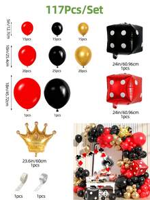 20pcs/117pcs/13pcs Red, Gold, Black Latex Balloons, Red & Black Dice, Gold Crown Balloon Set, Suitable For Party Game Background Decor, Birthday Party Decor, Anniversary, Casino Theme Party Decor - Multicolor - View 10