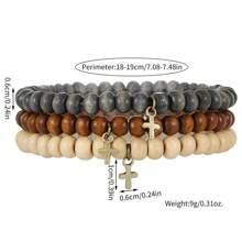 3pcs Men Retro Punk Style Coconut Slice, Cross Pendant Mixed Layers Bracelet Set, Versatile Fashion