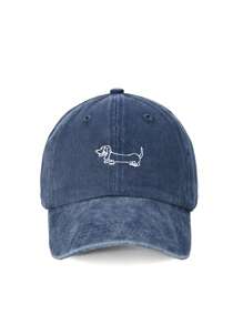 1pc Women's Embroidered Line Pattern Dachshund Washed Baseball Cap, Adjustable Outdoor Sun Protection Casual Hat Suitable For Spring/Autumn Travel, Beach Vacation, Men's Y2K Style Sun Hat