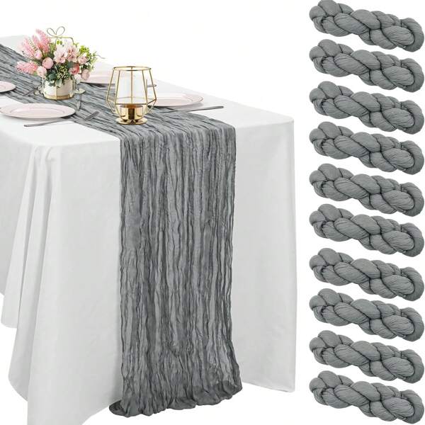 10 Pack Grey Cheesecloth Table Runner 10FT Boho Gauze Fabric Table Runner Vintage Rustic Sheer Runners For Wedding Party Bridal Baby Shower Long Table Decorations