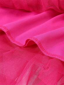 1 件女式不对称波浪层蛋糕裙，网眼蓬松裙 - 玫紅色 - 查看 3