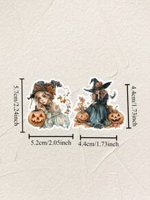 16pcs Watercolor Pumpkin Witch/ Autumn Forest Wizard Magician Sticker DIY Craft Scrapbooking Album Junk Daily Planner Decorative Planner Diary Vintage Stationary Suitable For Clippings, Diaries, Laptops, DIY Crafts, School Supplies,Back To School