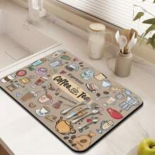 Fun Coffee Mat ,Coffee Bar Mat For Countertops,Absorbent Hide Stain Anti-Slip Coffee Bar Accessories Fit Under Coffee Machine Mat,Dish Drying Mats For Kitchen
