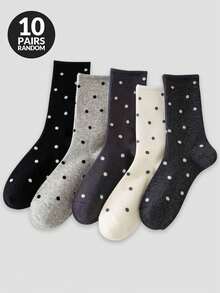 1/3/5 Pairs Women Polka Dot Crew Socks, Comfortable Breathable Casual Socks For Daily Wear, Spring/Summer - Multicolor - View 12
