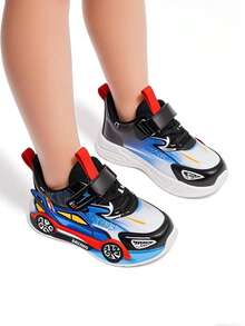 1 Pair Fashionable Car LED Luminous Leather Breathable Sneakers, Suitable For Boys And Girls - Casual, Shock-Absorbing, All-Season Non-Slip Outdoor Running And Walking Shoes - Red - View 9