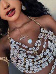 1 pezzo Catena per il corpo a tema conchiglie da vacanza - Collana a cavigliera stile boho con perle regolabili