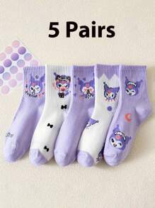 Sanrio 5 paires de chaussettes style 4 saisons Carto Anime, chaussettes mi-mollet bleues style Collège JK mignons avec motifs hello kitty, Kuromis, Cinnamorolls, My Melody, Pochaccos, Pom Pom Purins (Certaines parties peuvent être aléatoires)