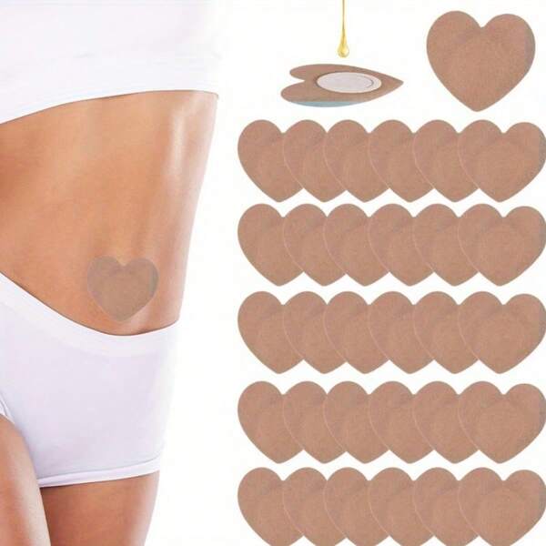 30pcs Castor Oil Pack Wrap For Belly Button, Self-Adhesive Castor Oil Patches Pads No Leakage Highly Absorbent Organic Cotton Heart Shaped Compress Wraps Cover, No Wash
