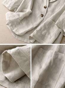 Blazer casual in misto lino da donna per primavera/estate, con maniche 3/4, vestibilità morbida e ampie tasche