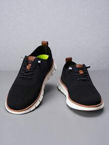 大码男士休闲透气针织运动鞋，柔软弹性网眼面料，轻便运动跑步鞋，时尚潮流